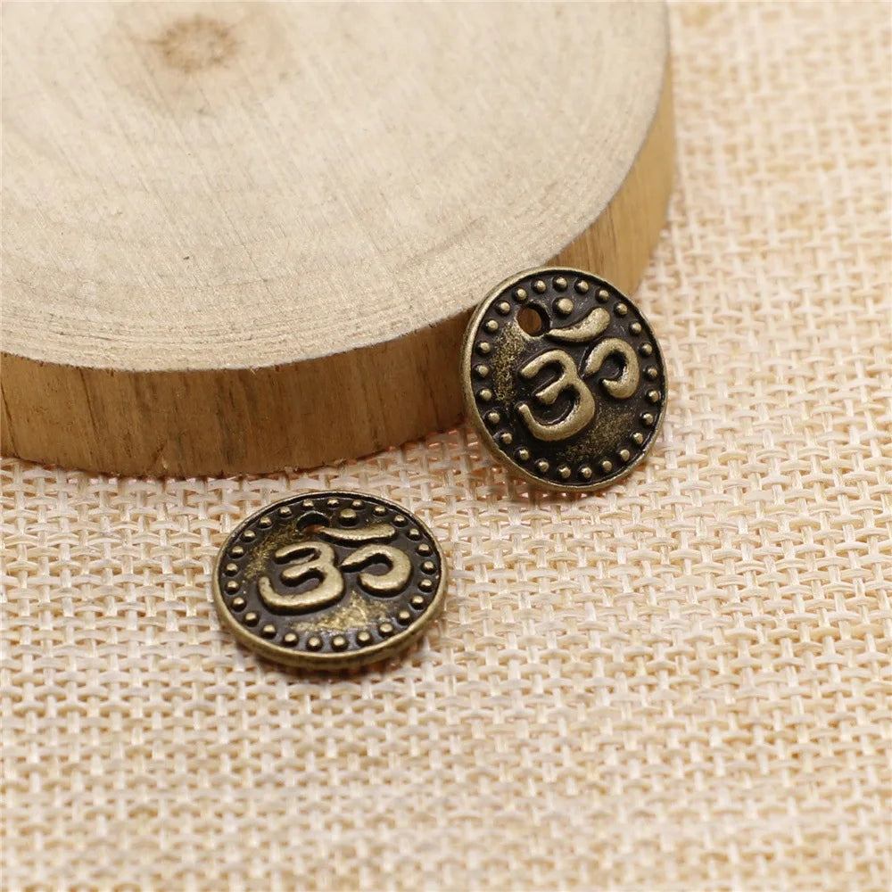 15mm 1.7g Multicolor Zinc Alloy OM Charm Pendant for DIY Yoga Meditation Jewelry Making