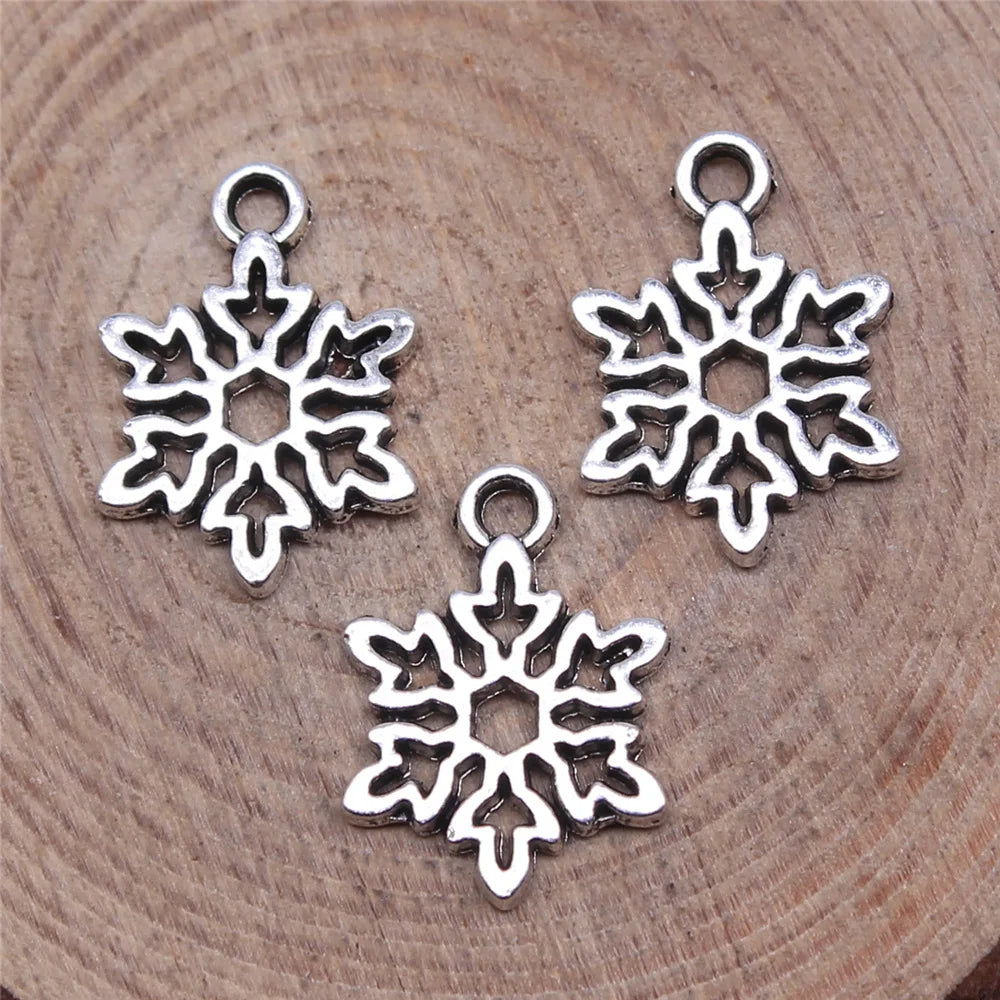15x11mm 0.64g Antique Silver Zinc Alloy Snowflake Charm Pendant for Christmas Jewelry Making