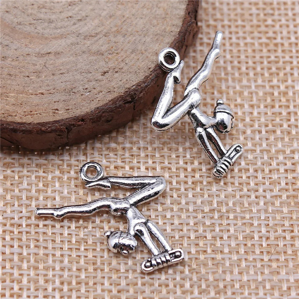 23x24mm 1.4g Antique Silver Zinc Alloy Gymnast Charm Pendant for DIY Bracelet Necklace Jewelry Making