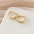 Elegant Luxury Matte Gold Alloy Crossed C-Shaped Ribbed Hoop Stud & Clip On No Piercing Earrings