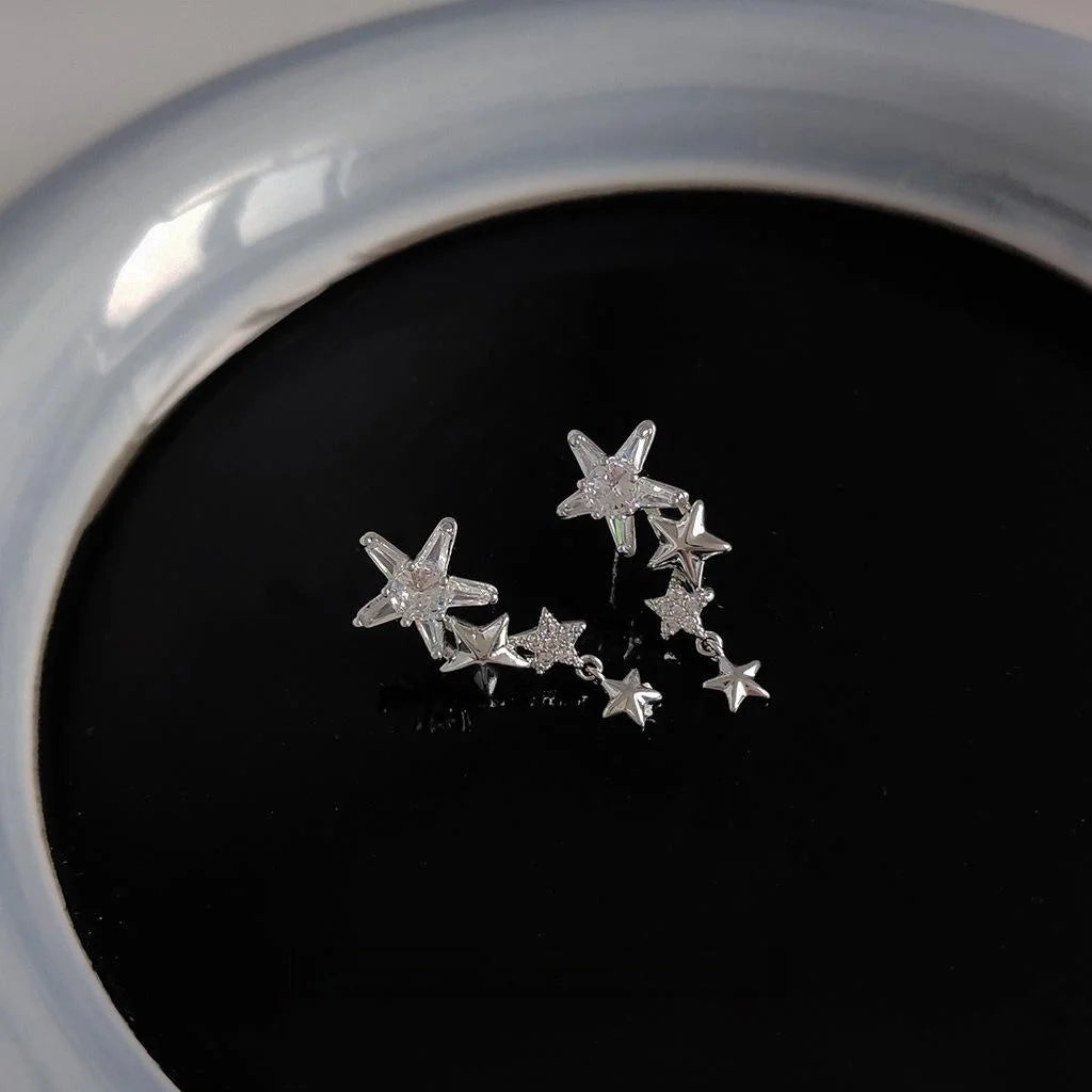 Micro Pave Zircon Star Stud Earrings Copper Silver Plated Sweet Cool Fashion Jewelry