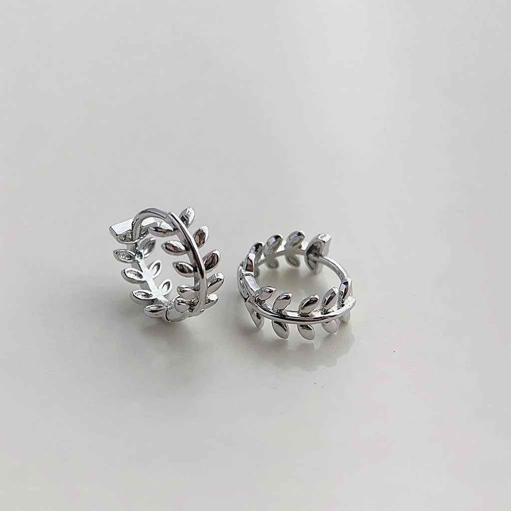 Copper Olive Leaf Hoop Drop Earrings Minimalist Wheat Leaf Metal Commuter Jewelry
