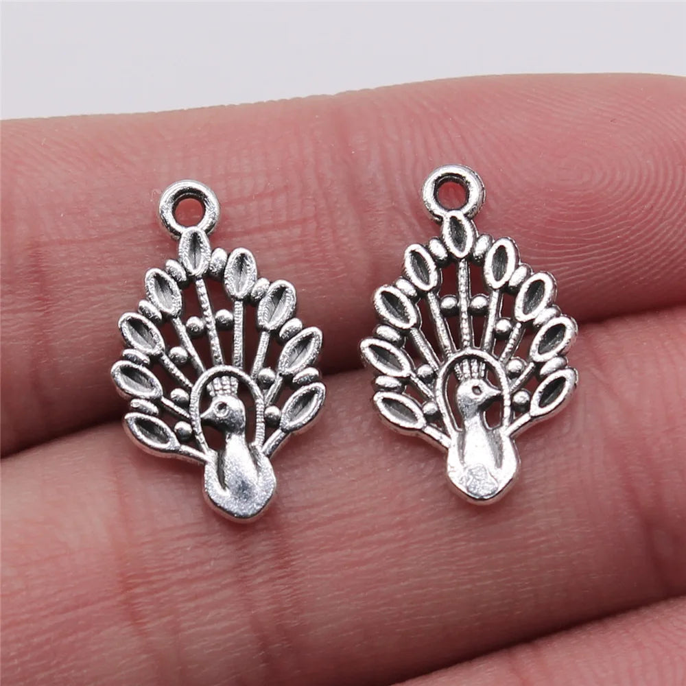 12x19mm 0.8g Antique Silver Zinc Alloy Peacock Charm Pendant for DIY Necklace Bracelet Jewelry Making