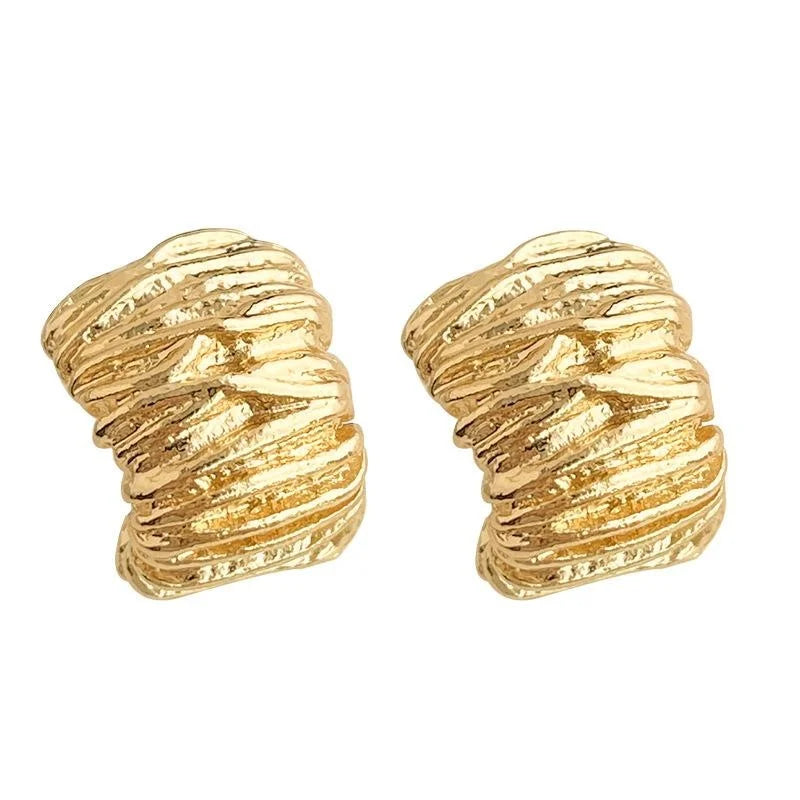 French Vintage 14K Electroplated Copper Irregular Geometric Ring Stud Earrings