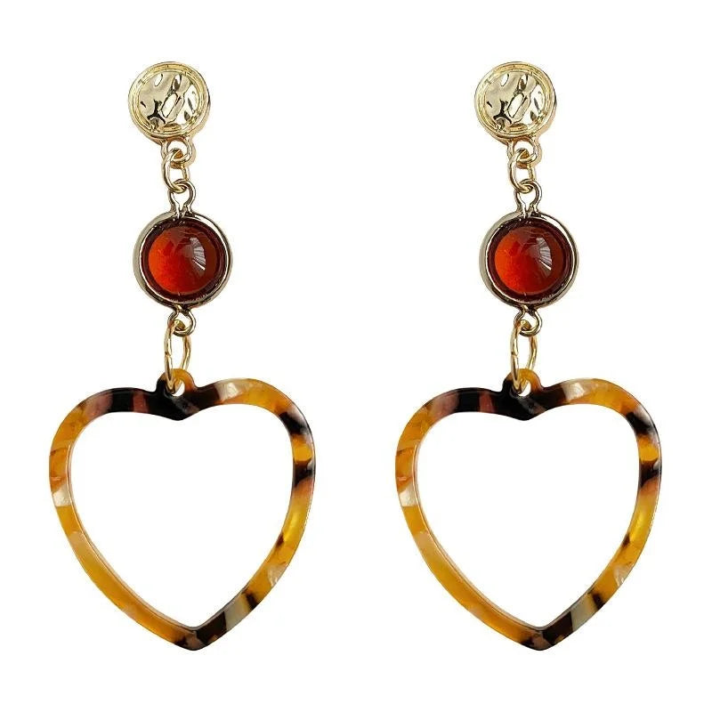 Original Design Leopard Print Hollow Heart Drop Earrings Copper Handmade Maillard Style