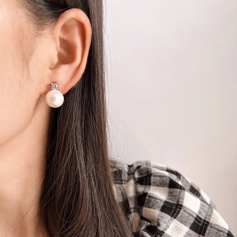 Luxury Classic 12mm Pearl Drop Zircon Spiral Alloy Stud & Clip On No Piercing Earrings
