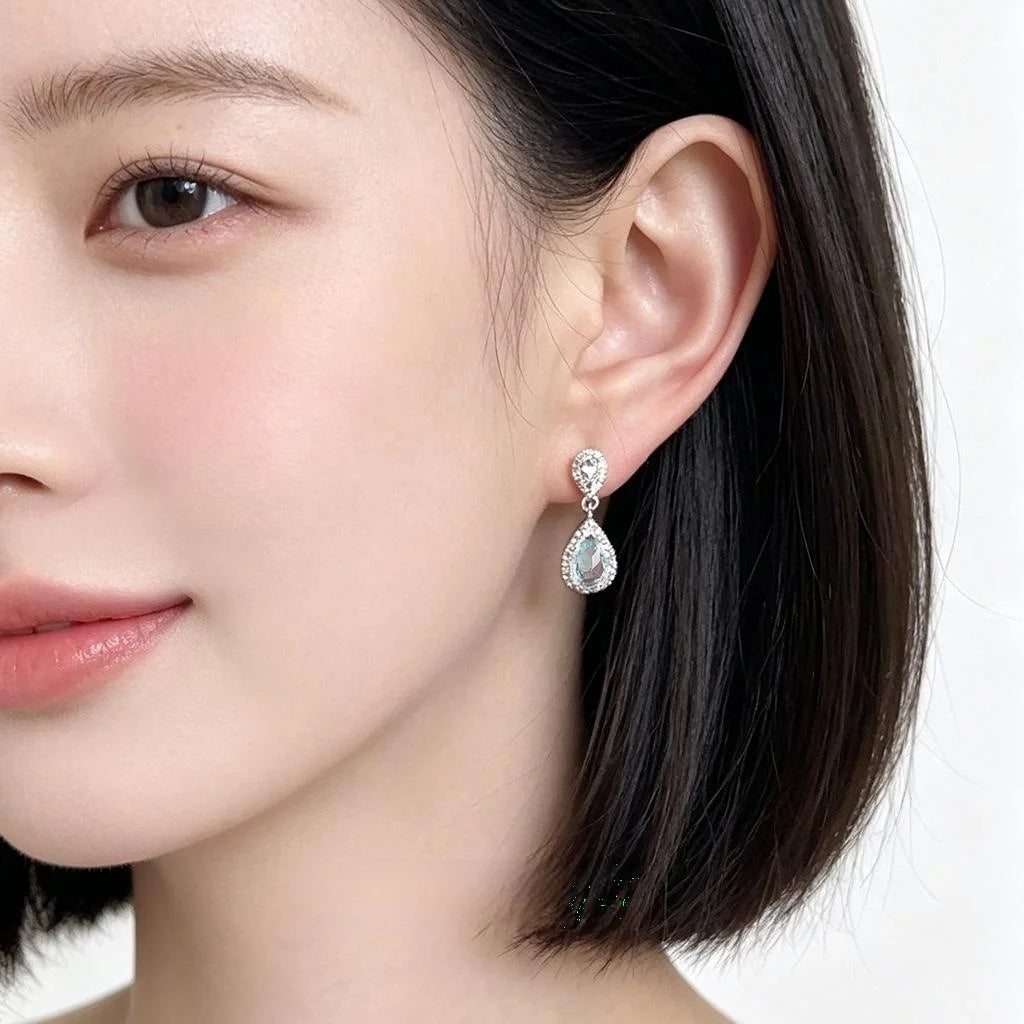 Light Luxury Aquamarine Teardrop Zircon Drop Earrings Eco Copper Geometric Women's Jewelry
