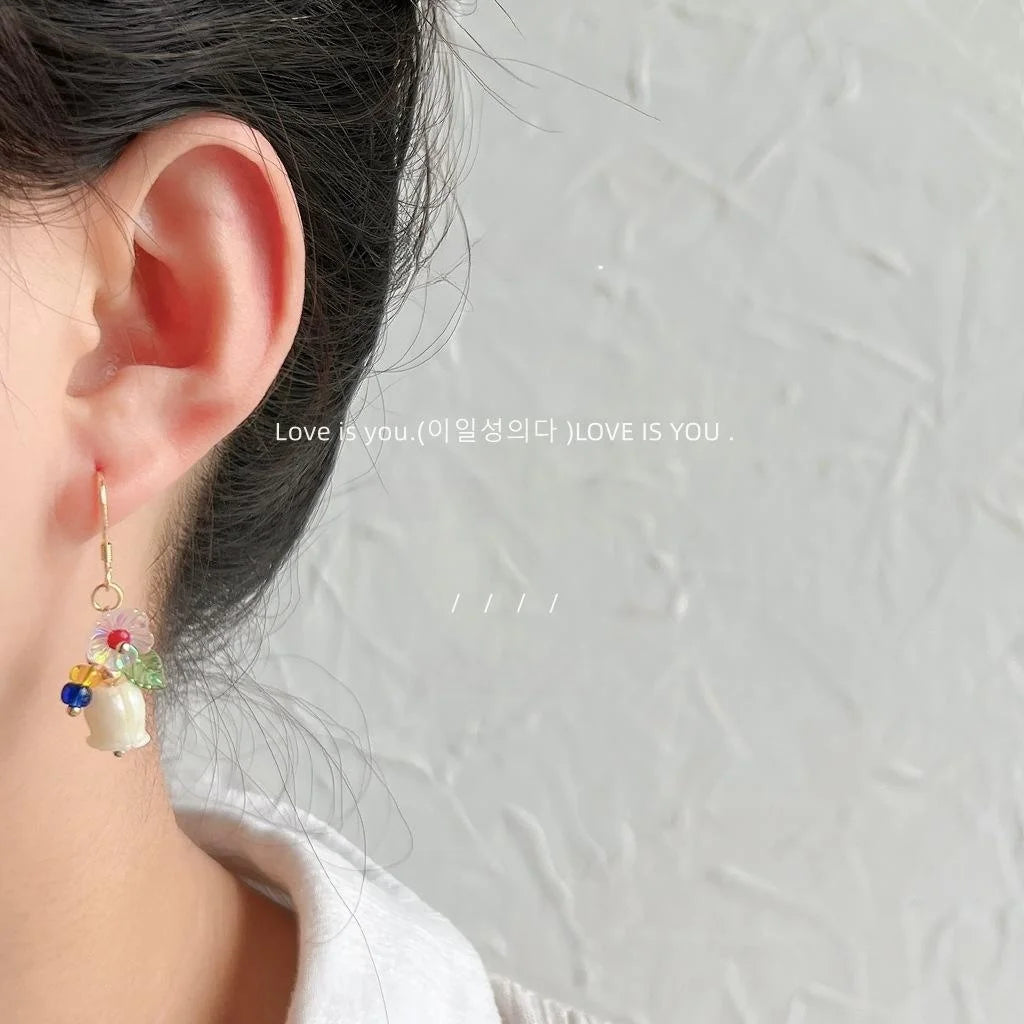 Original Design Resin Tulip Flower Drop Earrings Handmade Fresh Forest Style