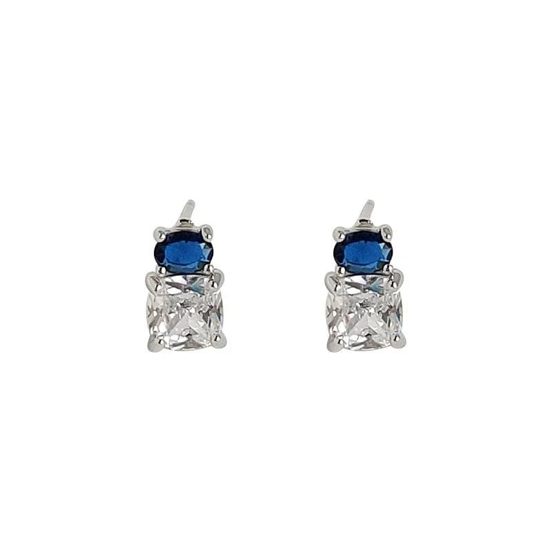 Premium Geometric Colorblock Zircon Copper Stud Earrings With Silver Plated Pins