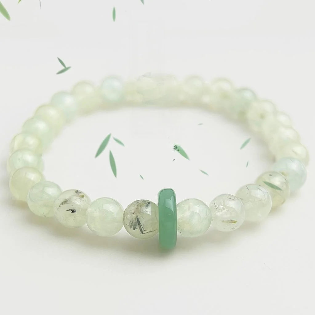 New Chinese Style Natural Stone Prehnite Crystal Bracelet For Women With Geometric Round Ring Design