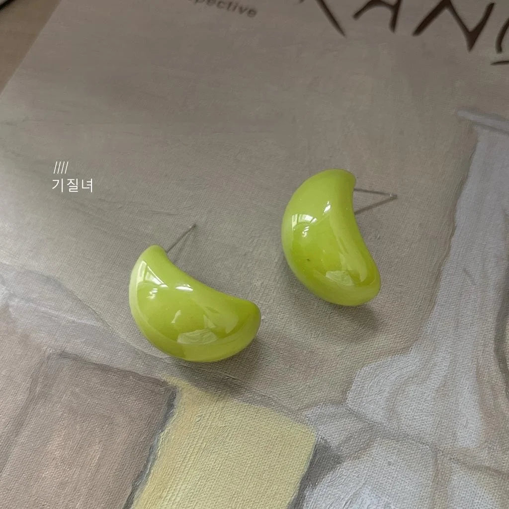 Avocado Green Resin Oval Stud Earrings With Silver Plated Pins Minimalist Summer Jewelry