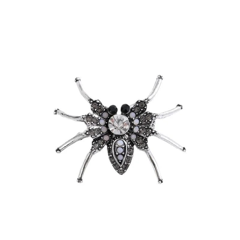 Luxury Blue Rhinestone Spider Brooch Vintage Alloy Halloween Lapel Pin For Men's Suit Accessory Gift