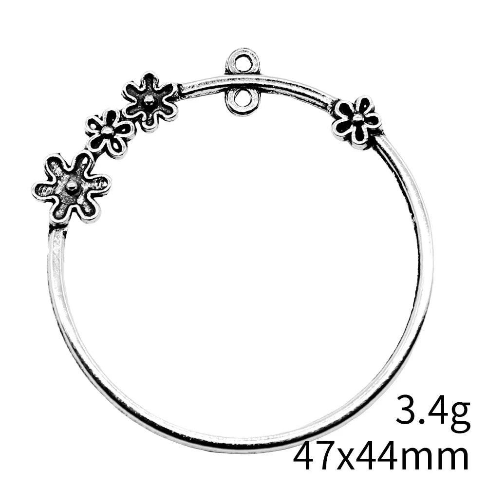 47x44mm 3.4g Antique Silver Zinc Alloy Round Flower Connector Charm for DIY Earring Jewelry Making