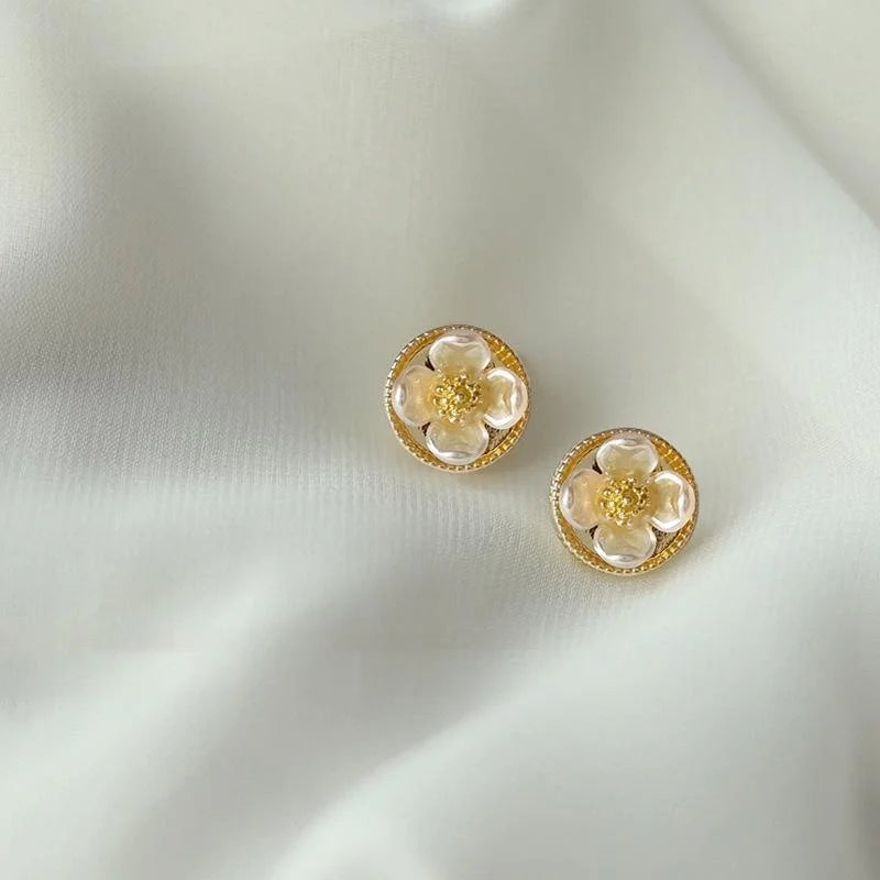 14K Plated Copper Flower Stud Earrings, Minimalist Fashion Jewelry