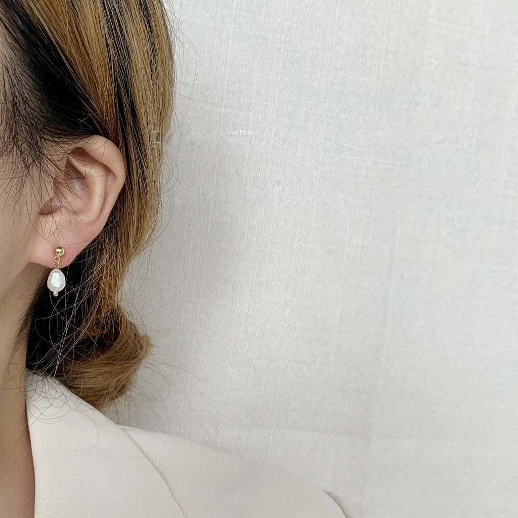 French Freshwater Pearl Zircon Teardrop Asymmetric Stud Earrings Elegant Minimalist Jewelry