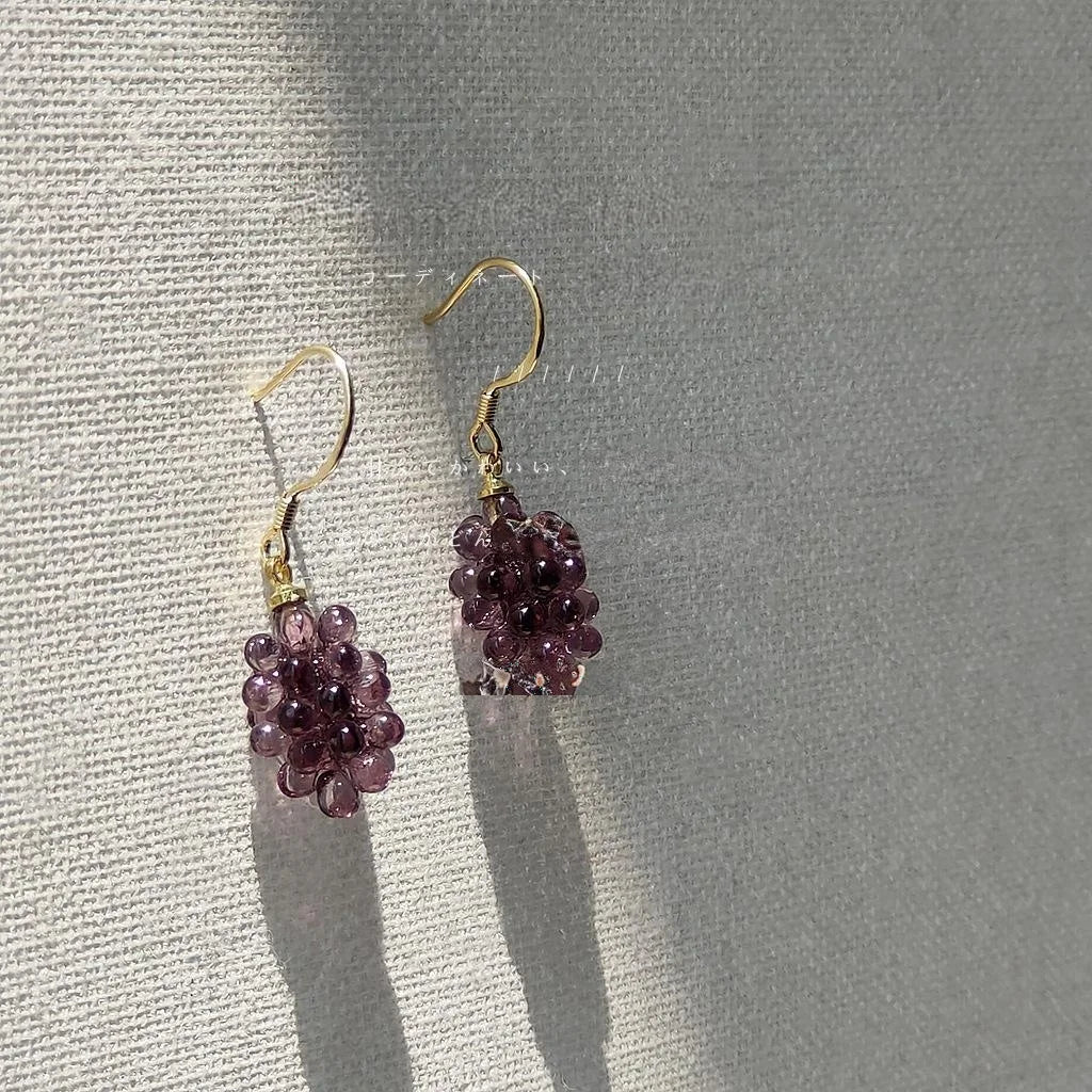 Korean Sweet Purple Grape Resin Drop Earrings Silver Plated Pin Cute Fruit Jewelry