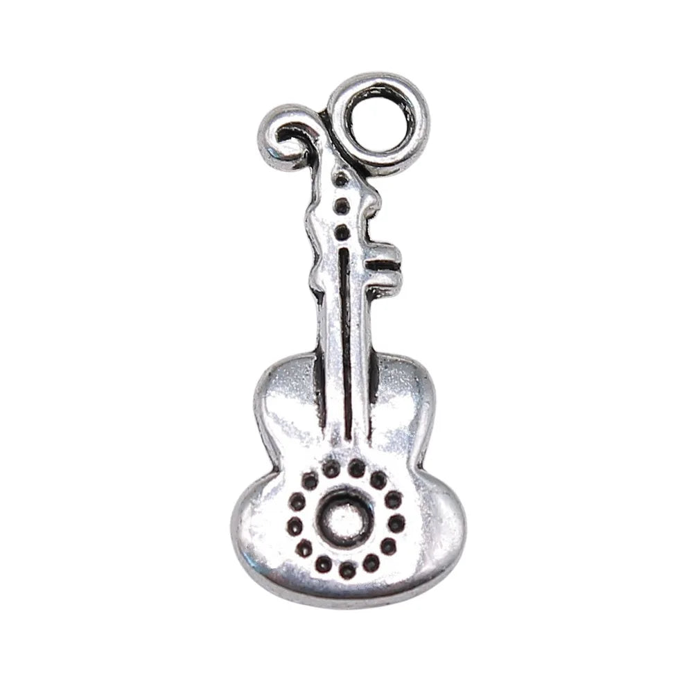 21x9mm 1.1g Antique Silver Zinc Alloy Guitar Charm Pendant for DIY Music Theme Jewelry Making