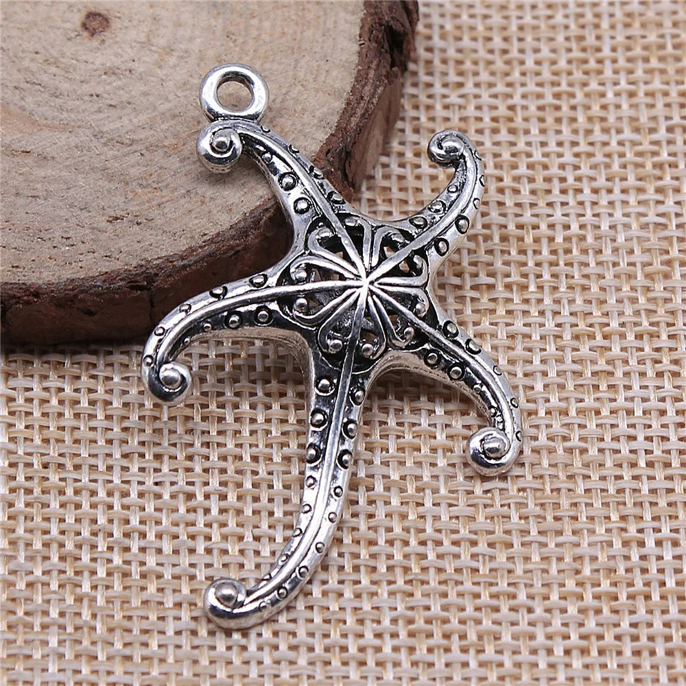 45x43mm 6.7g Multicolor Zinc Alloy Hollow Starfish Charm Pendant for Ocean Theme Jewelry Making
