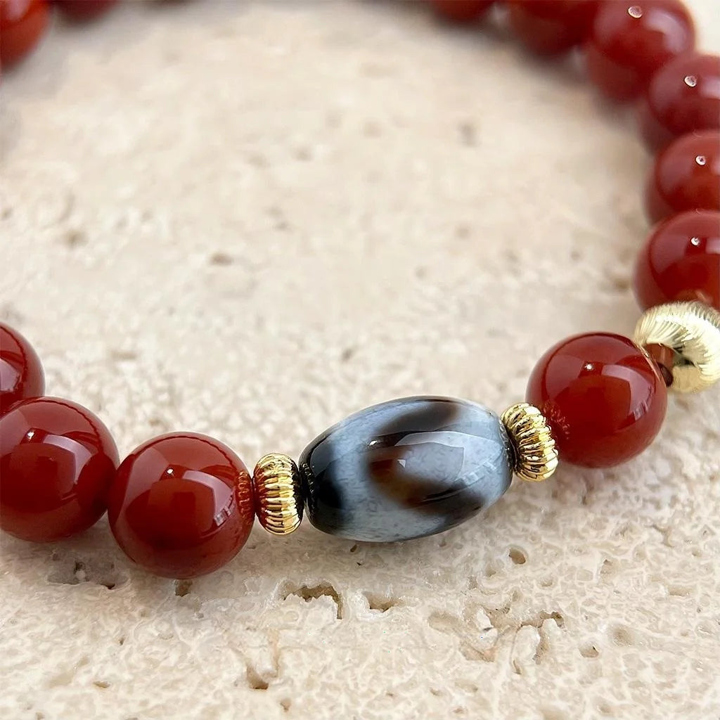 Southern Red Agate Synthetic Dzi Bead Bracelet Geometric Ethnic New Chinese Style Jewelry For Women