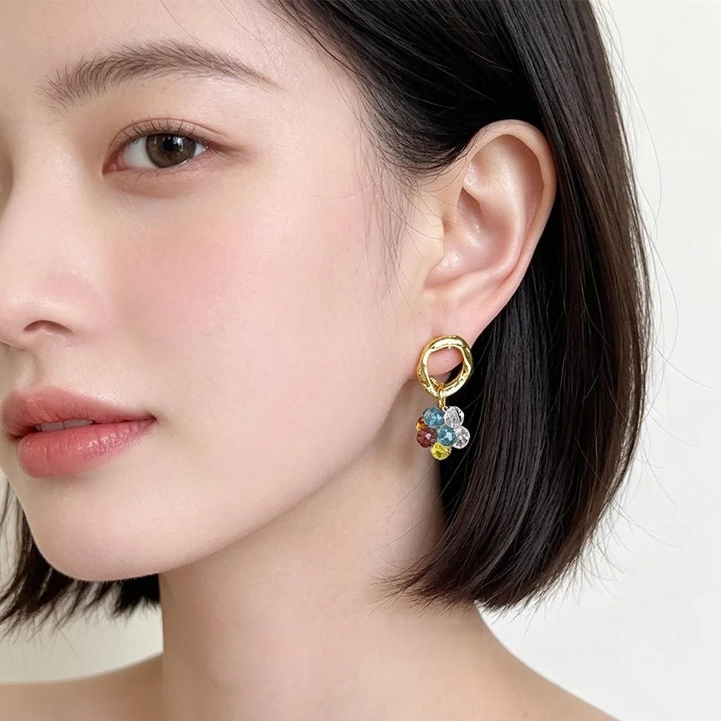 Colorful Glass Crystal Handmade Beaded Geometric Round Sweet Candy Stud Earrings