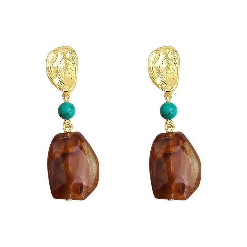 Maillard Style Synthetic Turquoise Resin Geometric Irregular Handmade Drop Earrings