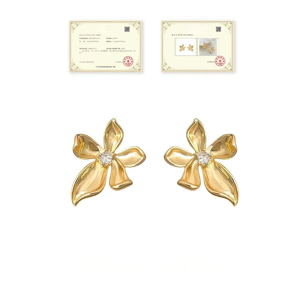 Original Design 18K Gold Plated Zircon Flower Ribbon Drop Earrings