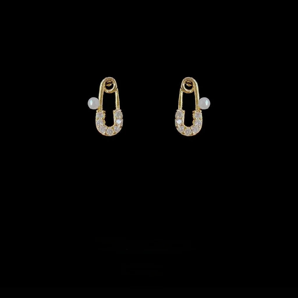14K Gold Plated Copper Paperclip Zircon Mini Stud Earrings, Minimalist Oval Geometric Jewelry