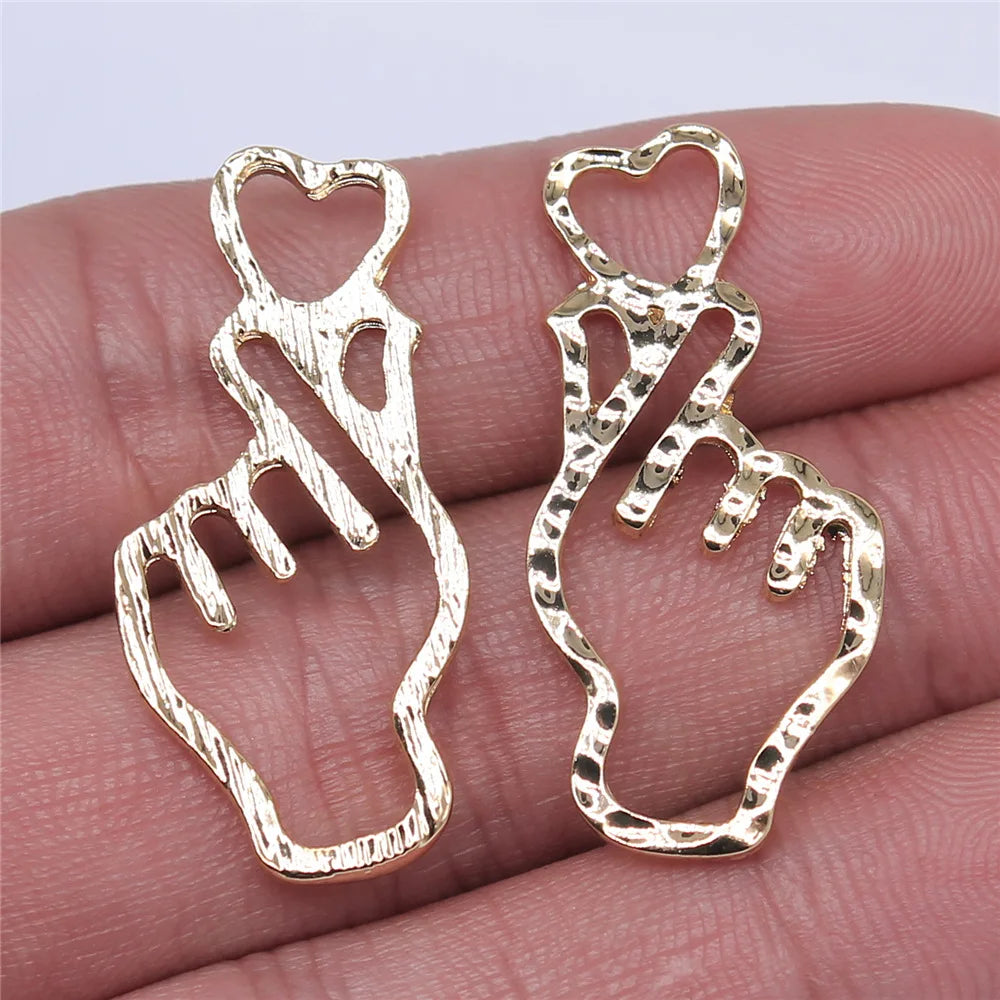 17x34mm 2g KC Gold Zinc Alloy Heart Hand Gesture Charm Pendant for DIY Necklace Bracelet Making