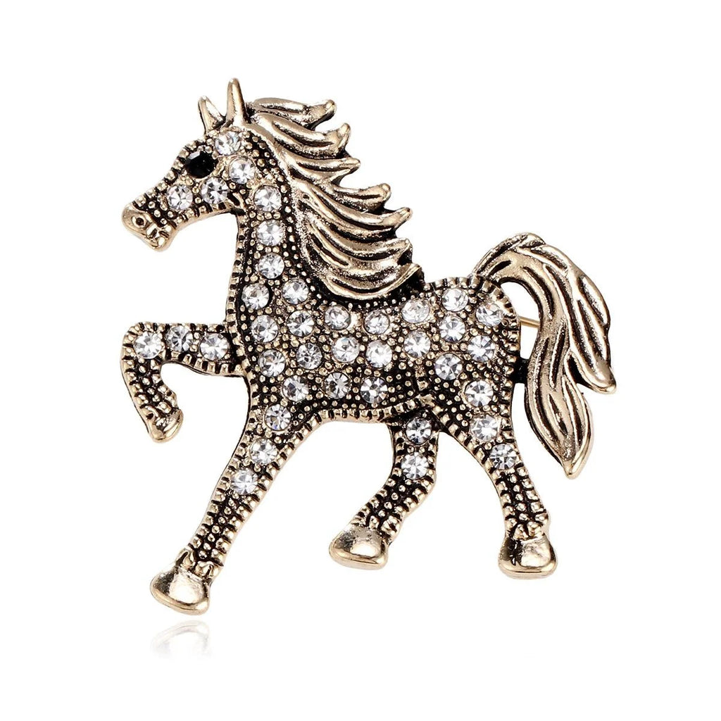 Vintage Rhinestone Horse Brooch Alloy Animal Lapel Pin Elegant Women Suit Accessory Gift