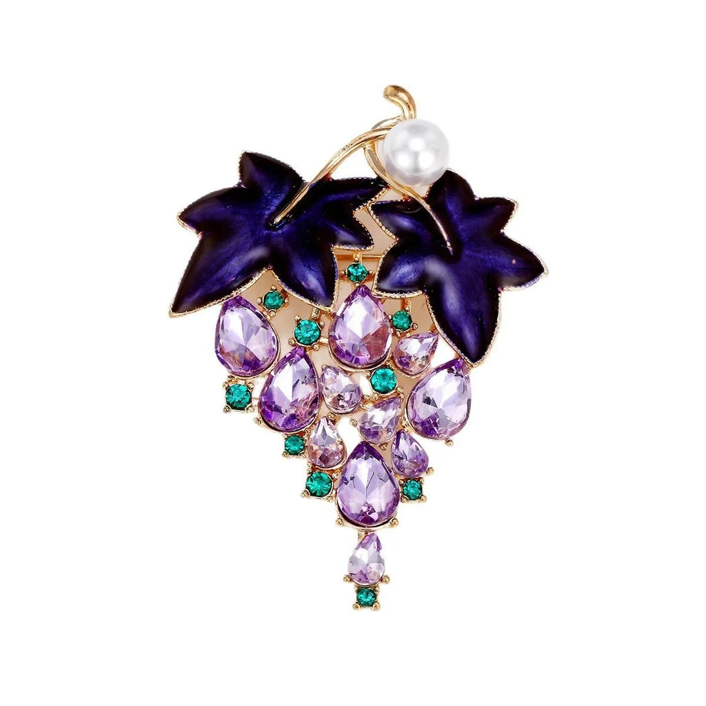 Elegant Alloy Enamel Grape Brooch With Purple Rhinestones And Pearl, Women's Lapel Pin Suit Corsage Gift