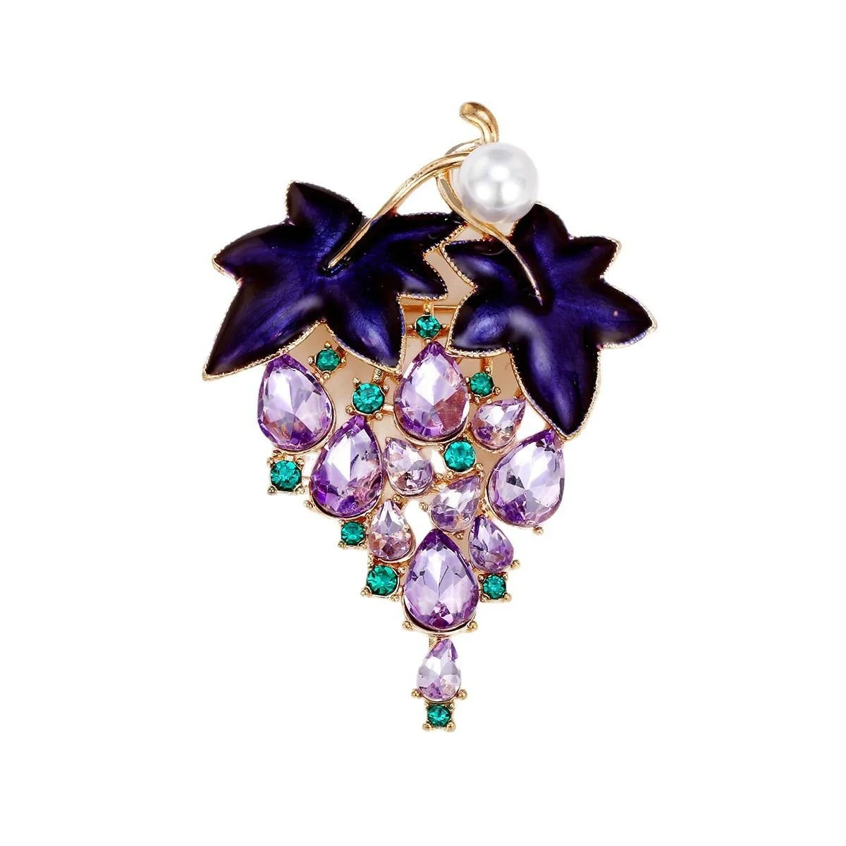 Elegant Alloy Enamel Grape Brooch With Purple Rhinestones And Pearl, Women's Lapel Pin Suit Corsage Gift