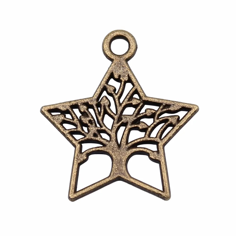 21x23mm 1.1g Multi Color Zinc Alloy Five Point Star Tree Charm Pendant for DIY Jewelry Making