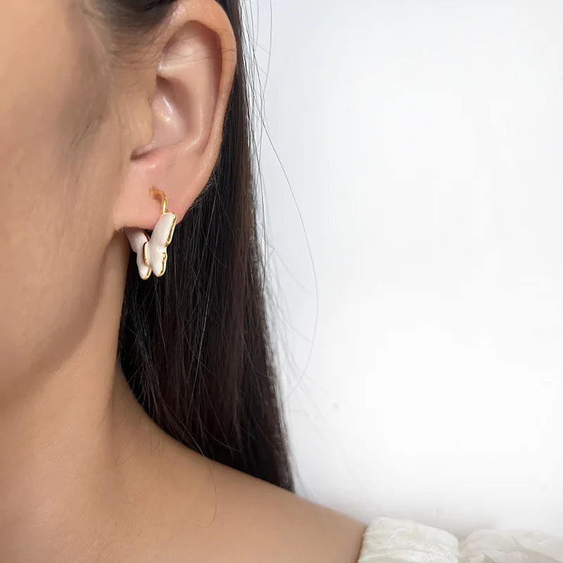 Elegant Cream Enamel Butterfly Alloy Stud & Clip On No Piercing Light Luxury Ear Cuff Drop Earrings
