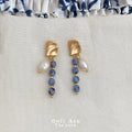 Handmade Ethnic Freshwater Pearl Czech Glass Geometric Long Drop Earrings