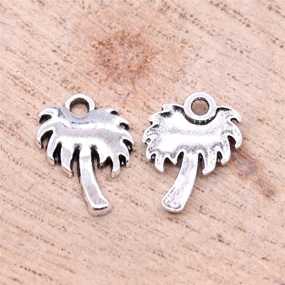 14x11mm 0.57g Antique Silver Zinc Alloy Coconut Tree Charm Pendant for Bracelet Jewelry Making
