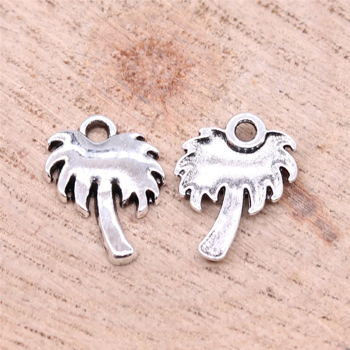 14x11mm 0.57g Antique Silver Zinc Alloy Coconut Tree Charm Pendant for Bracelet Jewelry Making