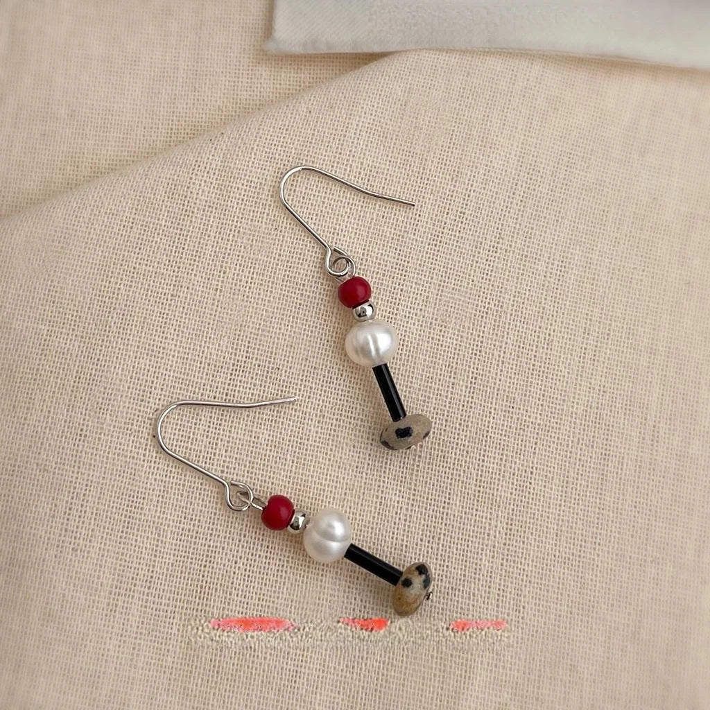 Natural Freshwater Pearl Geometric Round Chinese Style Handmade Drop Earrings