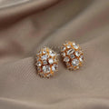 Light Luxury Oval Zircon Micro Pave Copper Stud Earrings, Geometric Statement Jewelry