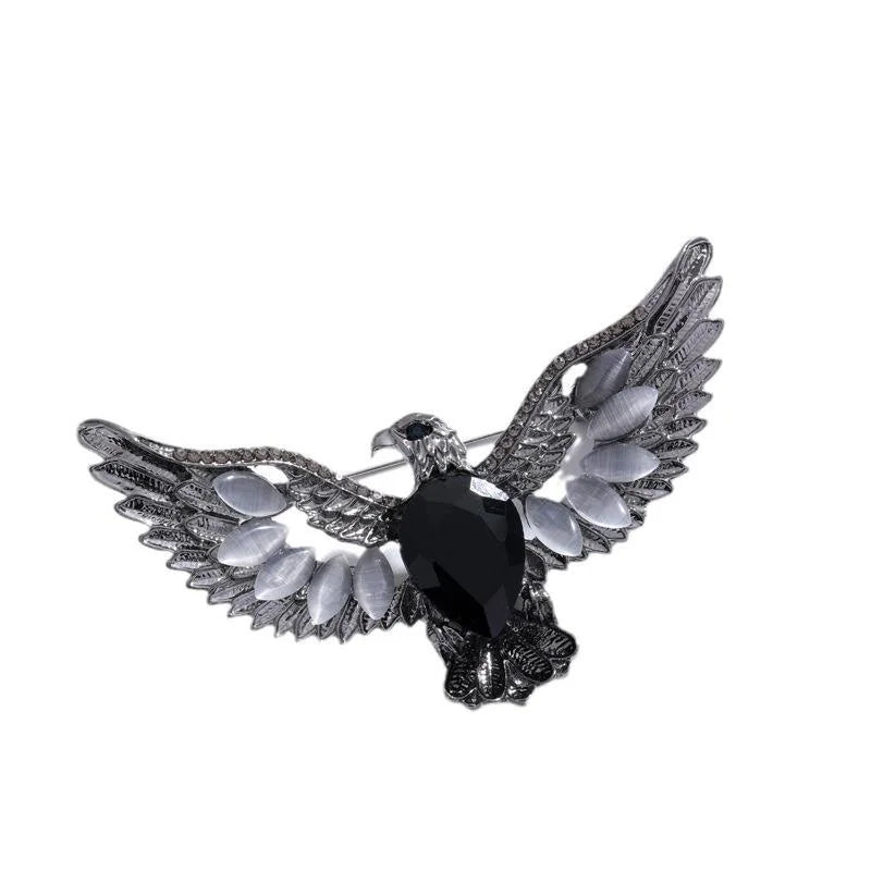 Vintage Eagle Wings Brooch With Rhinestone Mother Of Pearl Inlay, Elegant Alloy Lapel Pin Suit Accessory Gift