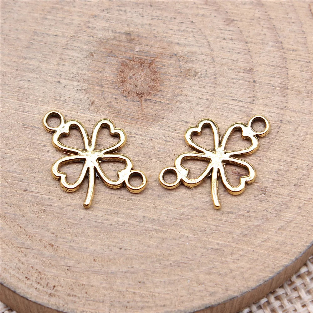 11x16mm 0.5g Multi Color Zinc Alloy Hollow Four Leaf Clover Connector Charm for DIY Bracelet Making