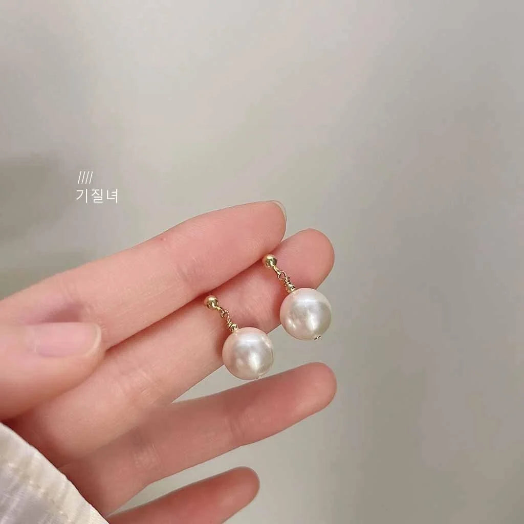 Handmade 14K Plated Glass Pearl Stud Earrings Geometric Round Influencer Style