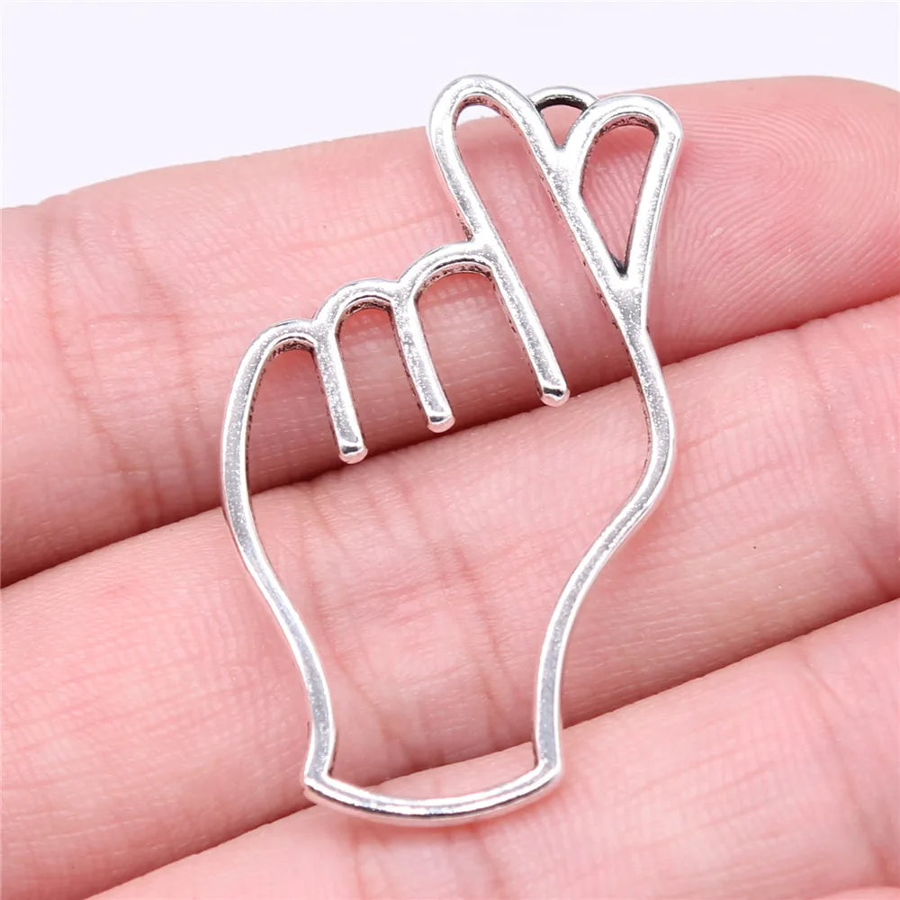 42x29mm 2.64g Antique Silver Zinc Alloy Openwork Love Hand Gesture Hollow Charm Pendant for DIY Jewelry Making
