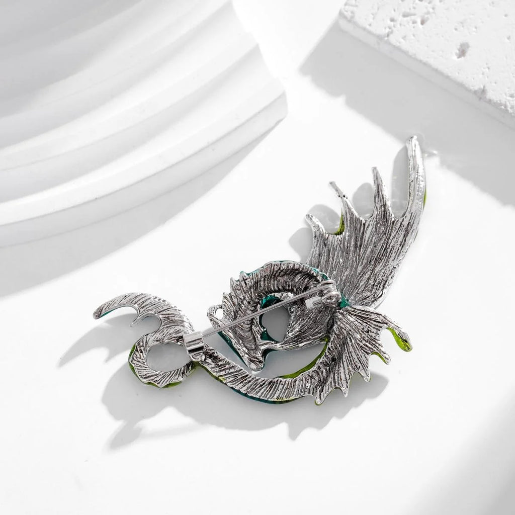 Cute Enamel Flying Dragon Brooch With Rhinestone Accents, Cartoon Pterosaur Lapel Pin Gift
