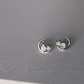 Cute Mini Moon Rabbit Micro Pave Zircon Stud Earrings Silver Tone Copper Sweet Cool Animal Jewelry