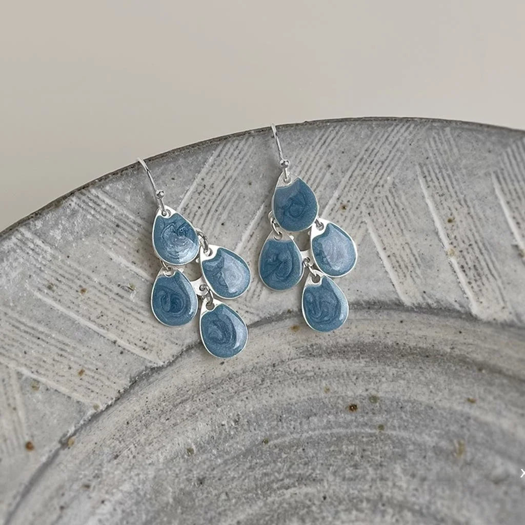 Vacation Style Blue Tassel Waterdrop Copper Drop Earrings, Ethnic Geometric Long Dangle Jewelry