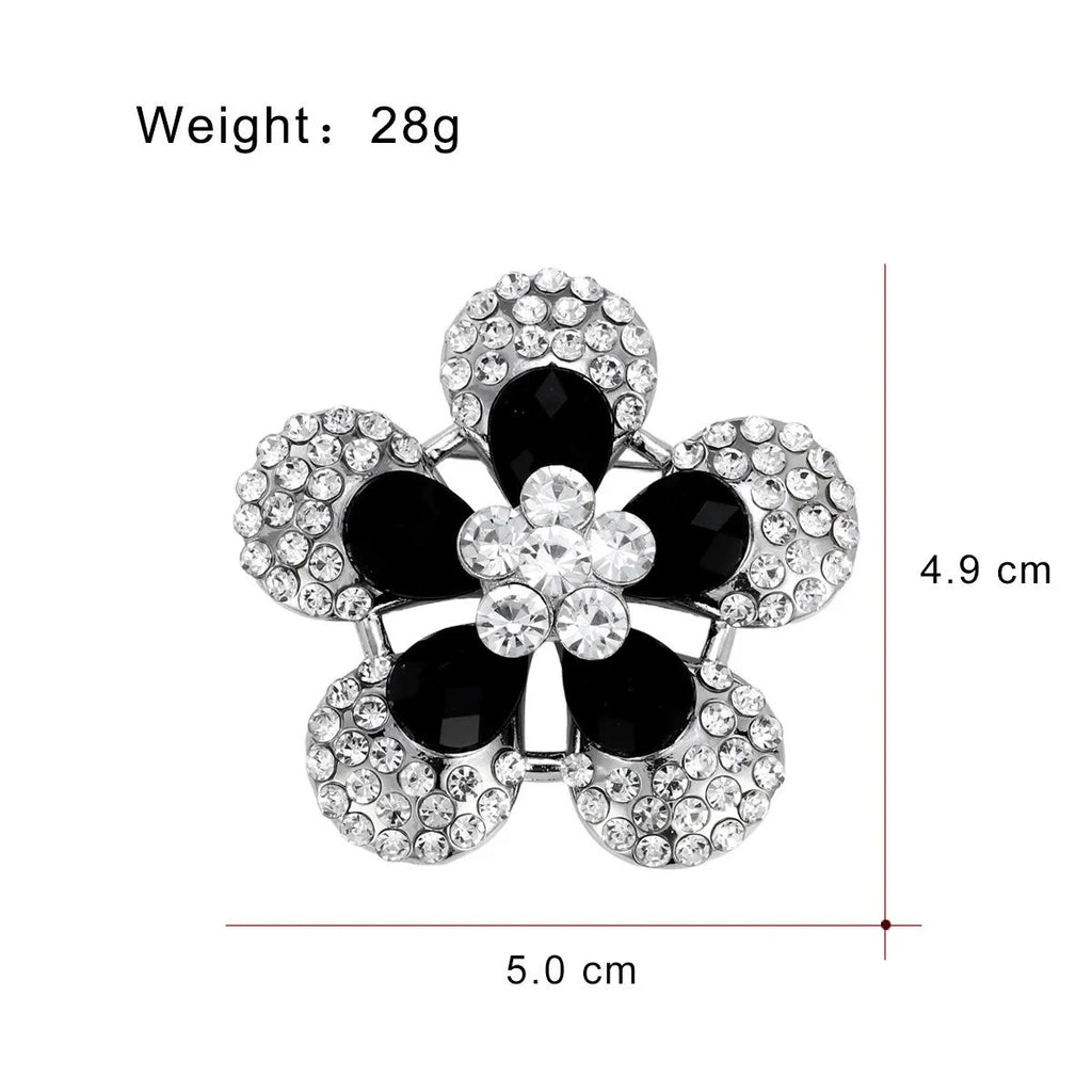 Luxury Black Flower Rhinestone Alloy Brooch, Elegant Crystal Lapel Pin Corsage Suit Accessory Gift