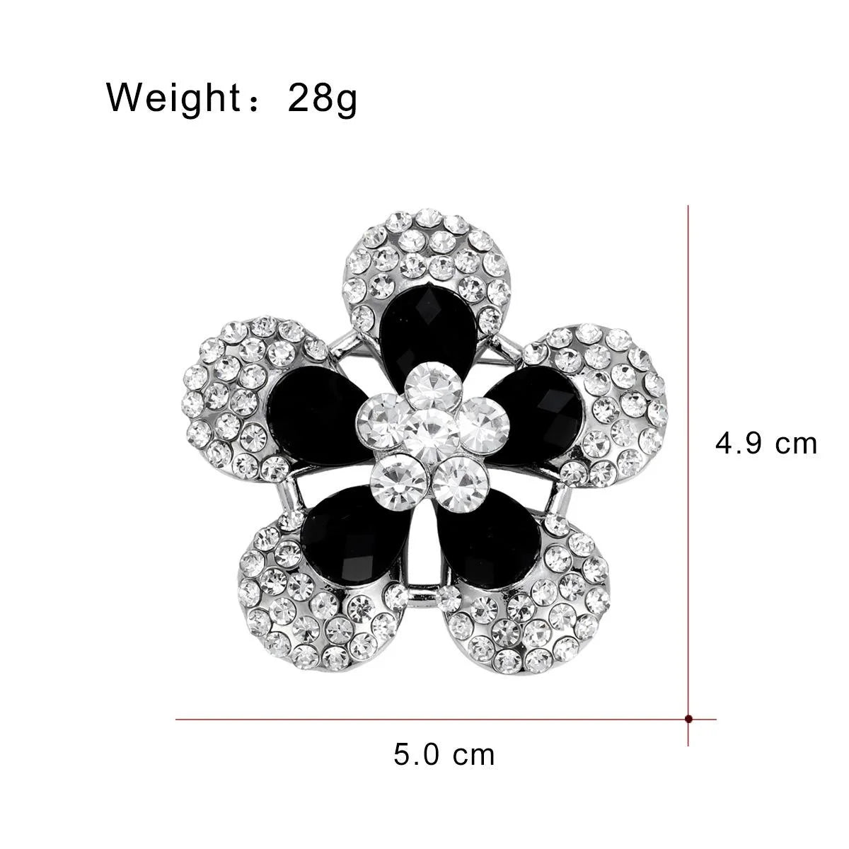 Luxury Black Flower Rhinestone Alloy Brooch, Elegant Crystal Lapel Pin Corsage Suit Accessory Gift