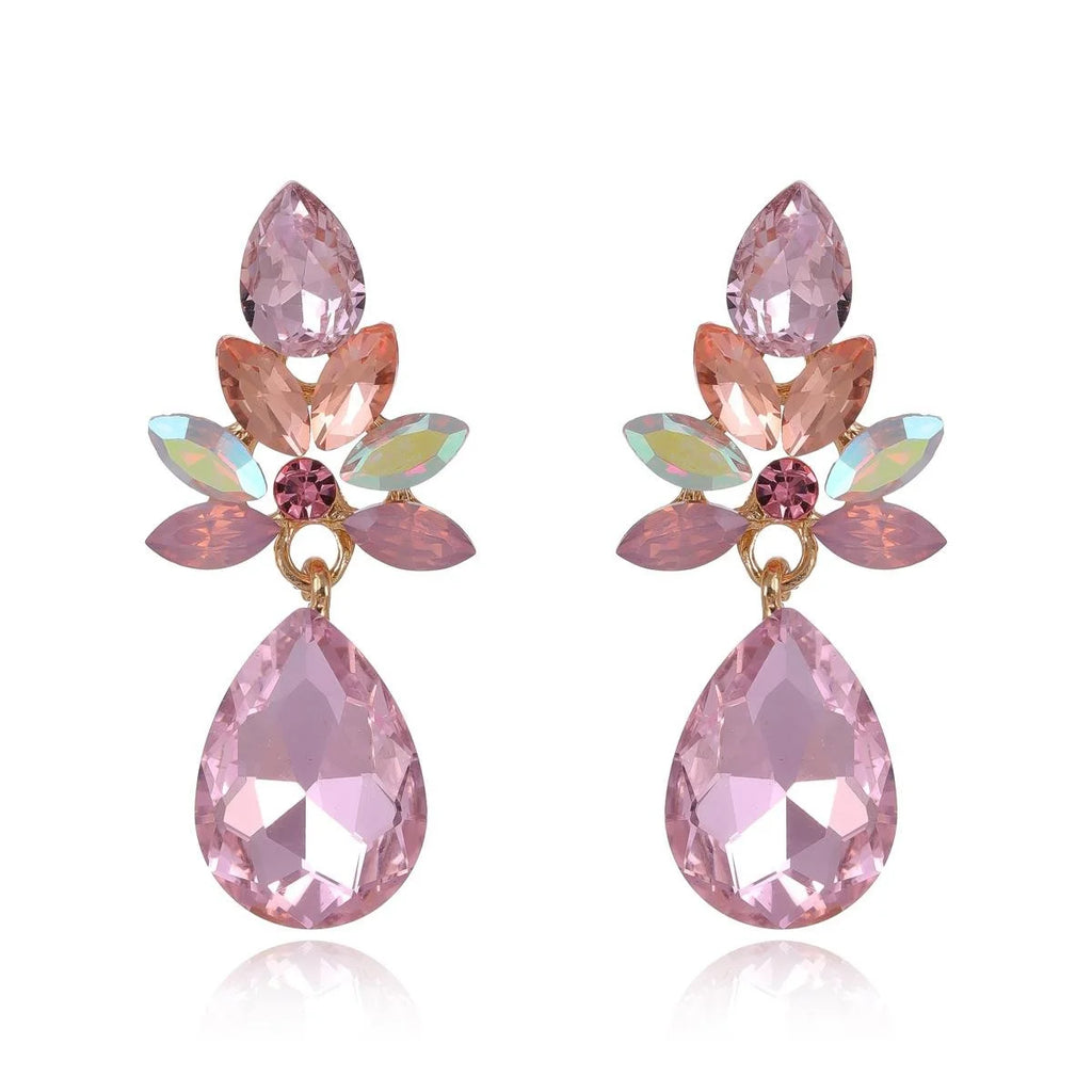 Elegant Alloy Rhinestone Geometric Waterdrop Earrings Luxury Crystal Dangle Studs For Wedding Party Gift