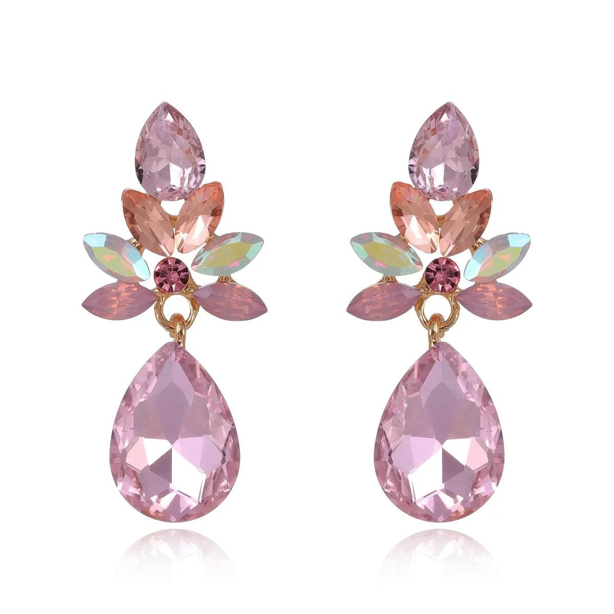 Elegant Alloy Rhinestone Geometric Waterdrop Earrings Luxury Crystal Dangle Studs For Wedding Party Gift