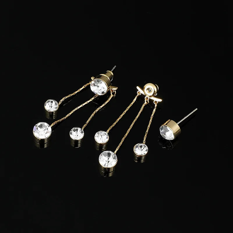 Elegant Rhinestone Spiral Alloy Chain Tassel Stud & Clip On No Piercing Back Hanging Earrings
